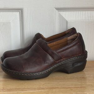 B.O.C brown leather slip on clogs comfort shoes